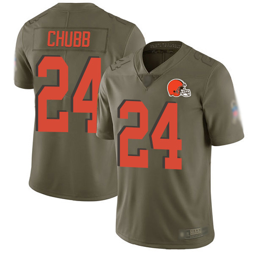 Cleveland Browns Nick Chubb Men Olive Limited Jersey #24 NFL Football 2017 Salute To Service
